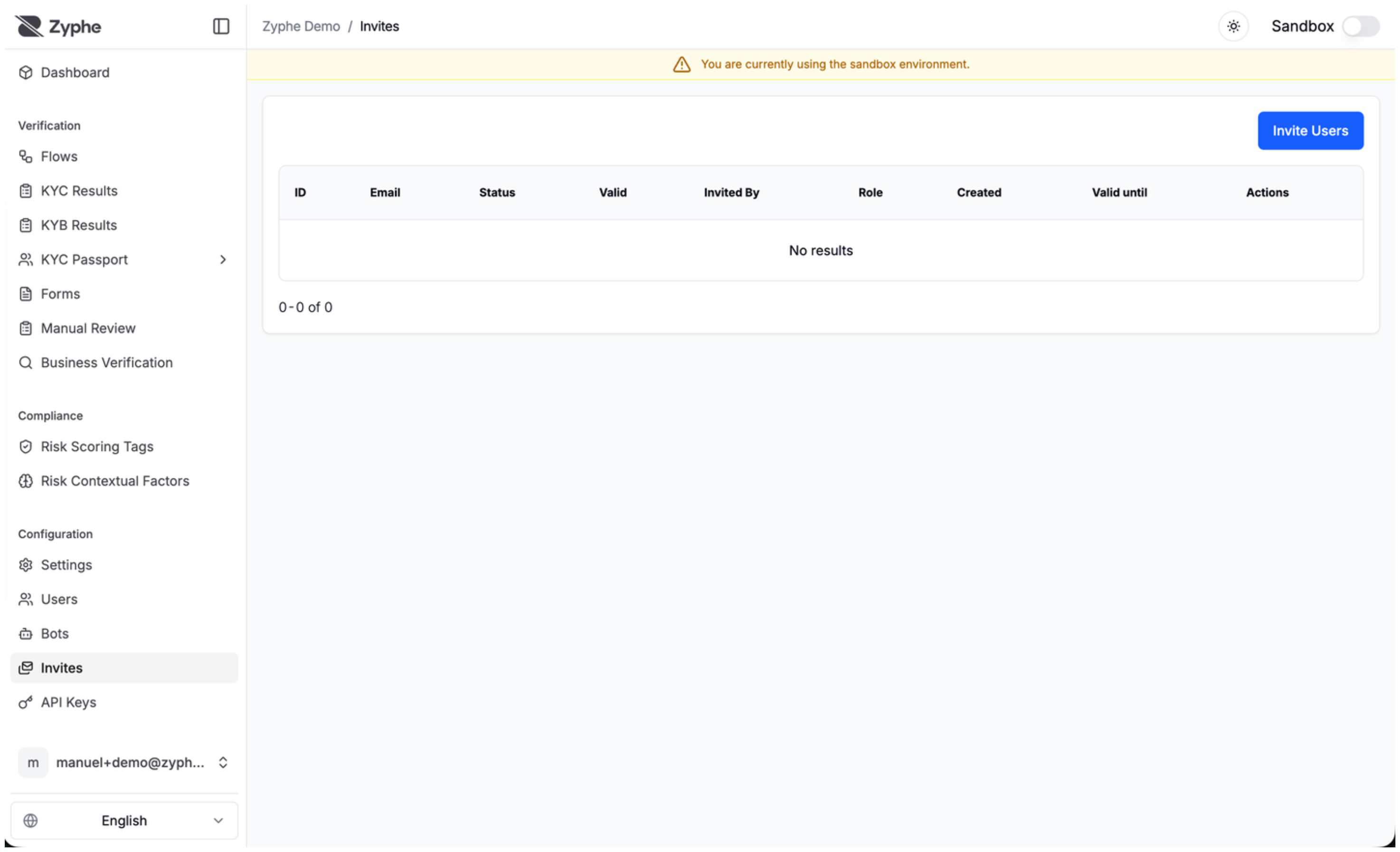 Invites page showing invitation records