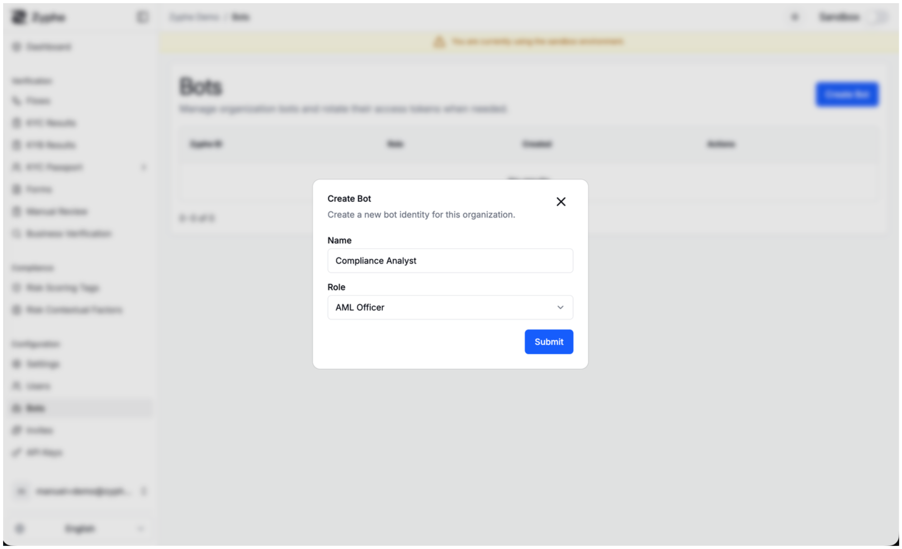 Create bot dialog