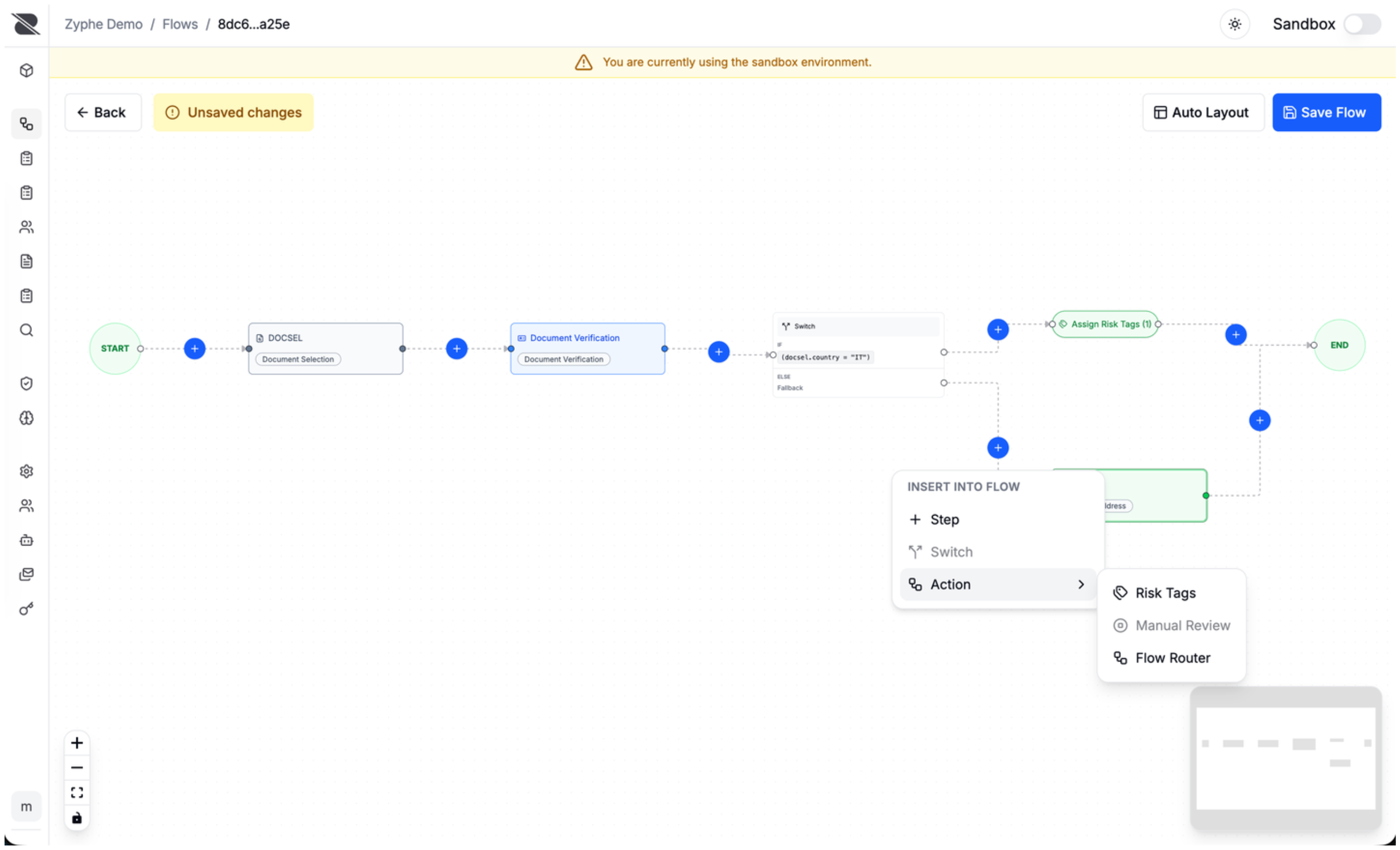 Flow Builder add node menu