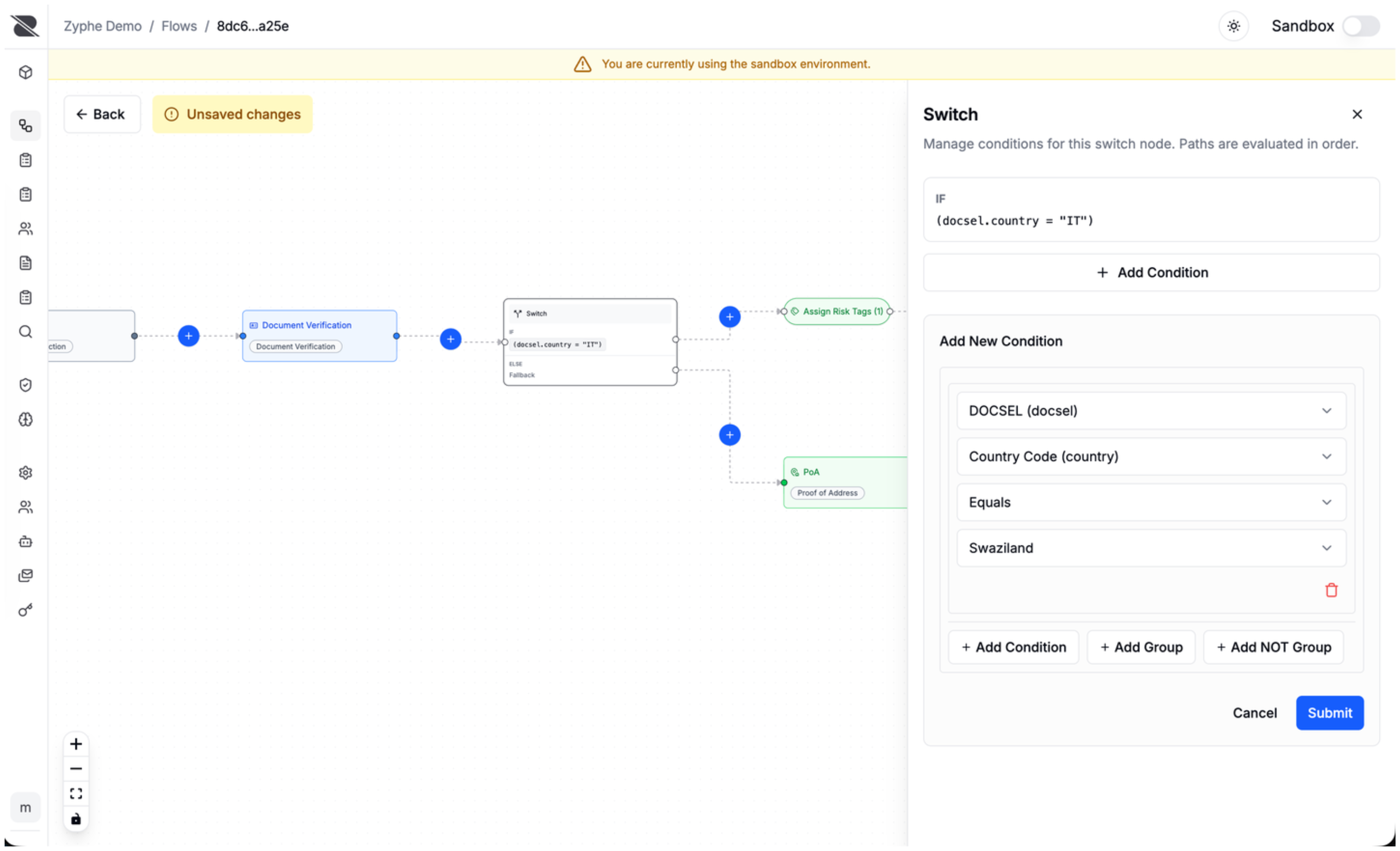 Flow Builder switch node configuration panel