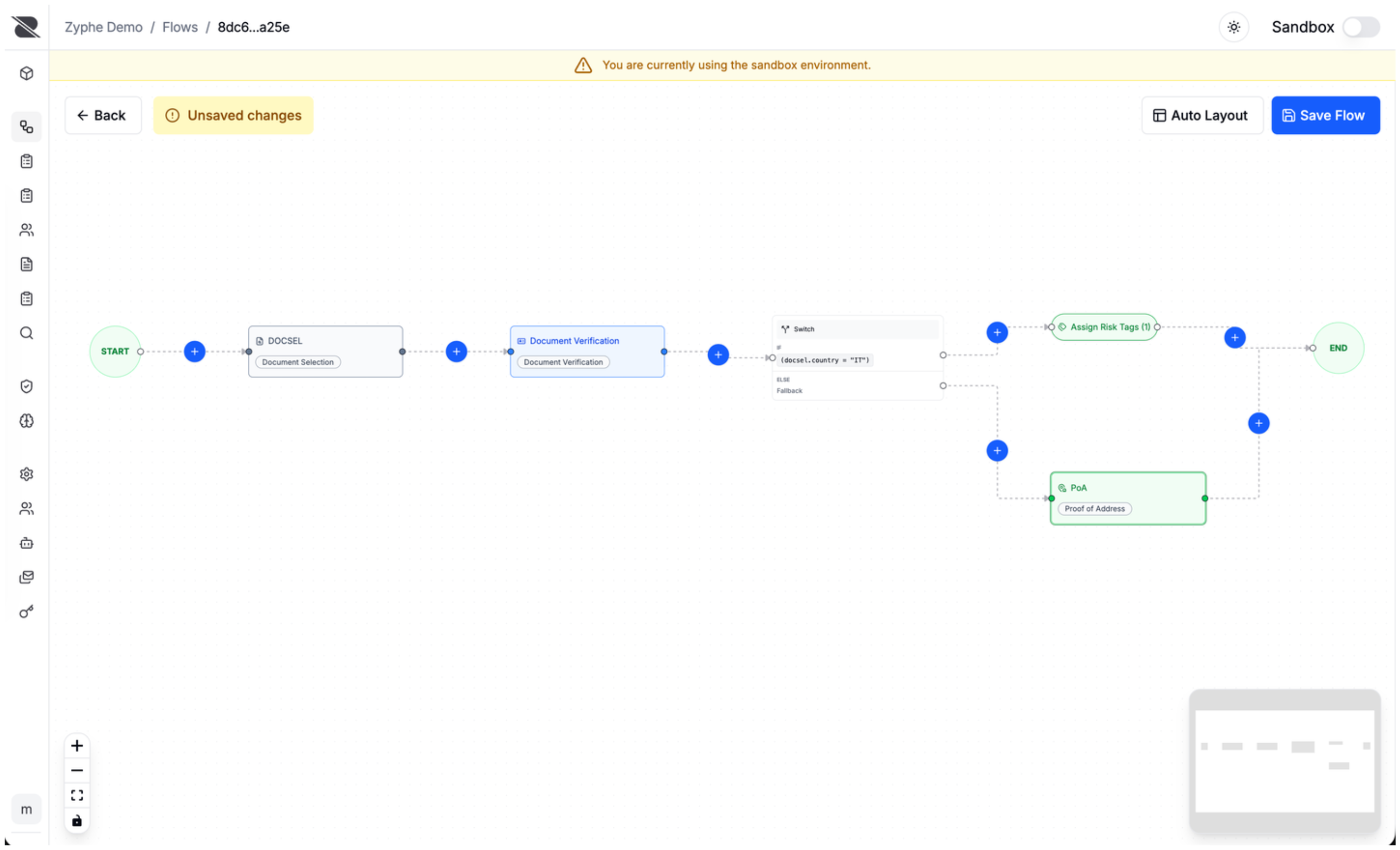 Flow Builder canvas with connected verification steps